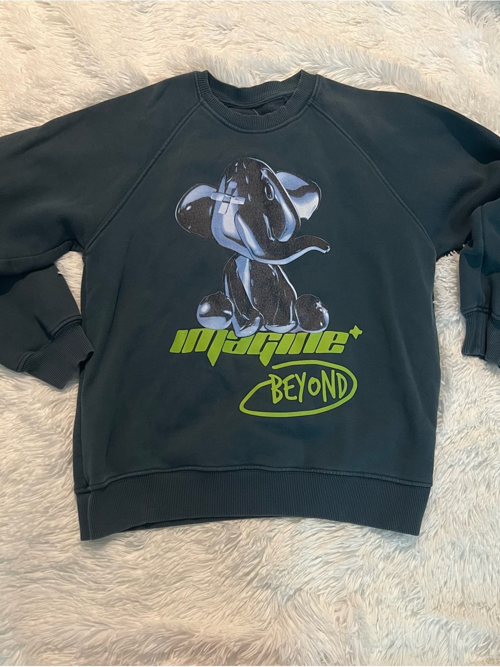 Zara Black Crewneck Sweatshirt with Lime Green Graphic